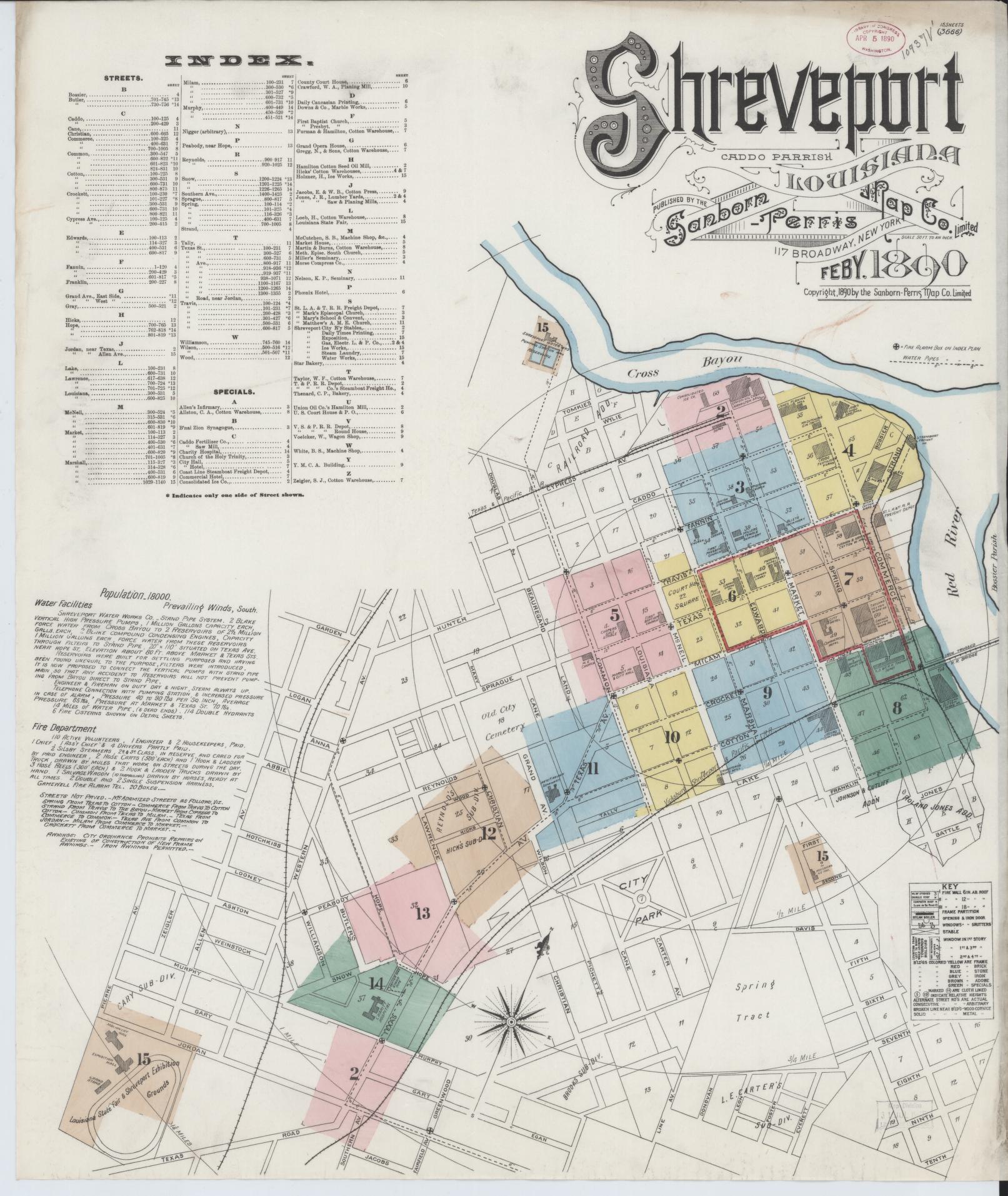 Sanborn Fire Insurance Map from Shreveport, Caddo Parish, Louisiana. (1890) – Historic Sanborn Fire Insurance Map Print