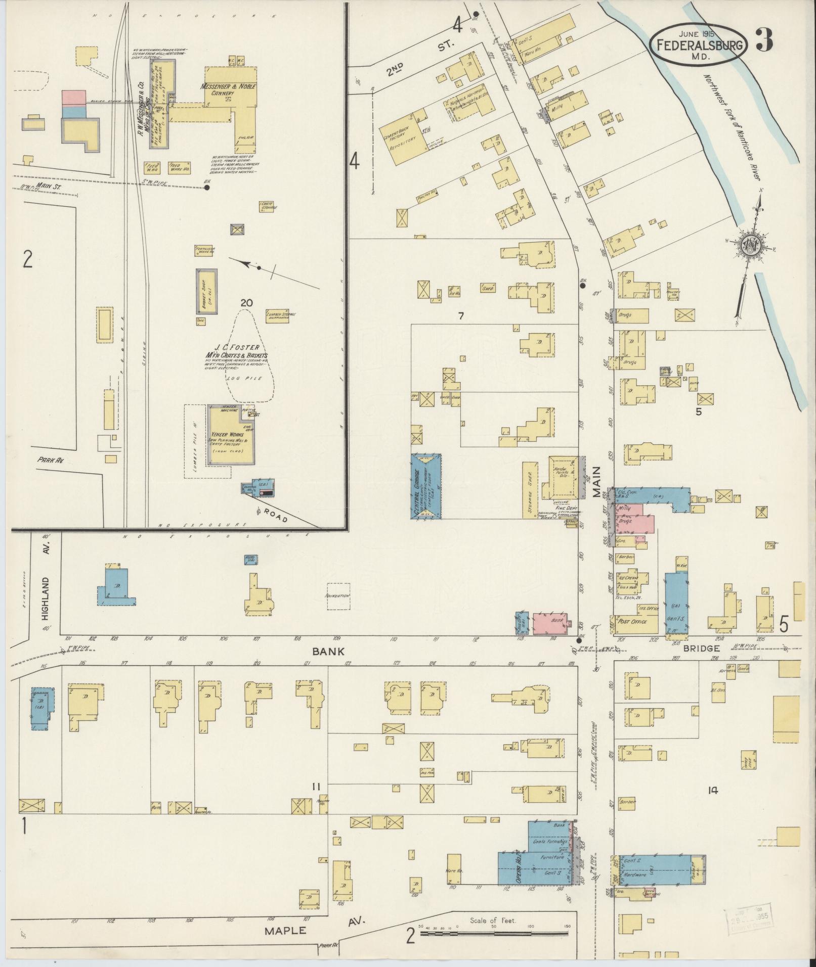 Sanborn Fire Insurance Map from Federalsburg, Caroline County, Maryland (1915), Sheet #0003 - Complete Map Set gallery image, historic Sanborn map, vintage wall art, Maryland Maryland