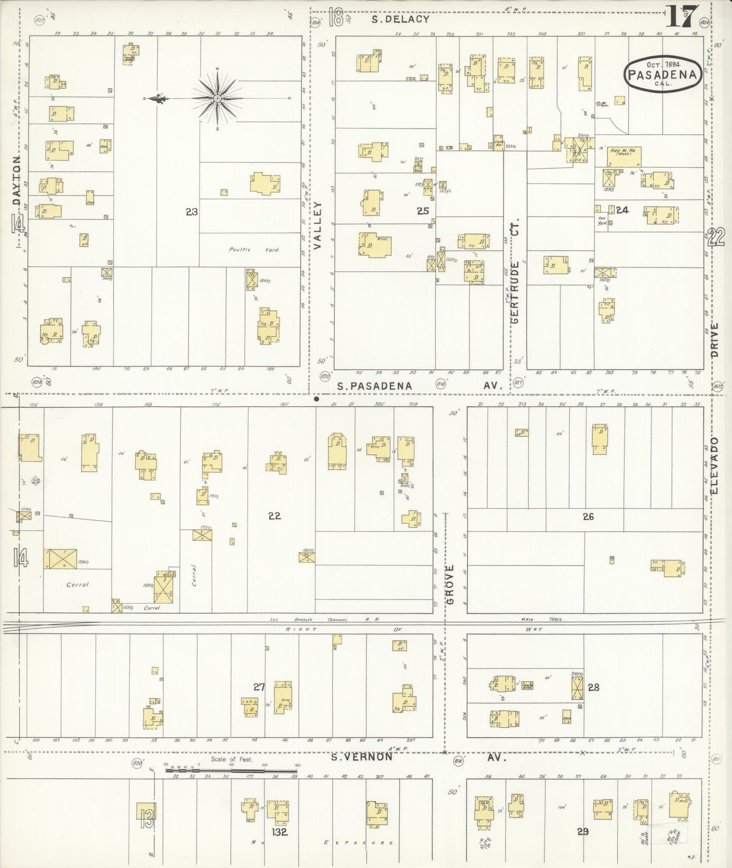 Sanborn Fire Insurance Map from Pasadena, Los Angeles County, California (1894), Sheet #0017 - Complete Map Set gallery image, historic Sanborn map, vintage wall art, California California