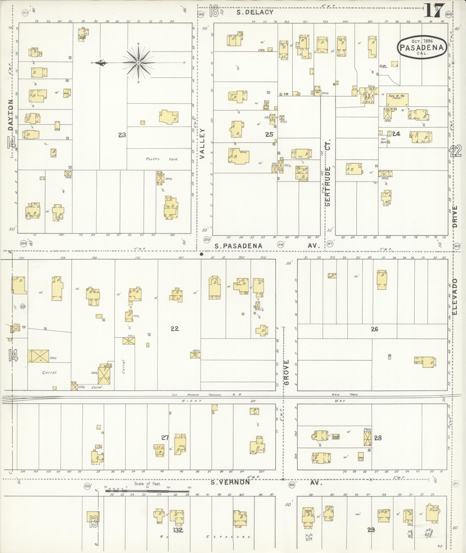 Sanborn Fire Insurance Map from Pasadena, Los Angeles County, California (1894), Sheet #0017 - Complete Map Set gallery image, historic Sanborn map, vintage wall art, California California