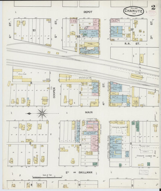 Sanborn Fire Insurance Map from Chanute, Neosho County, Kansas (1890), Sheet #0002 - Historic Sanborn Fire Insurance Map Print, vintage old map wall art, antique decor, genealogy gift, Kansas Kansas map