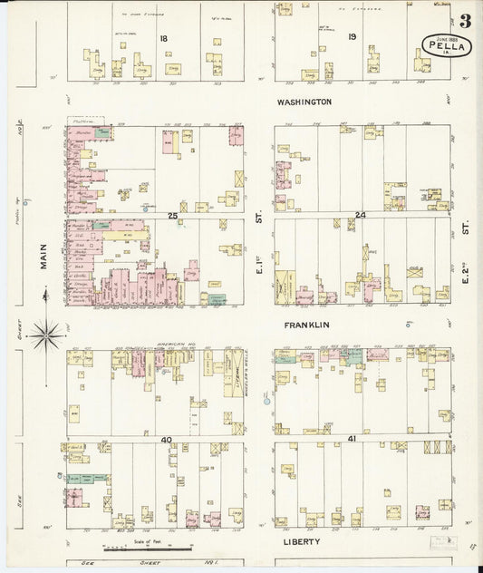 Sanborn Fire Insurance Map from Pella, Marion County, Iowa (1888), Sheet #0003 - Historic Sanborn Fire Insurance Map Print, vintage old map wall art