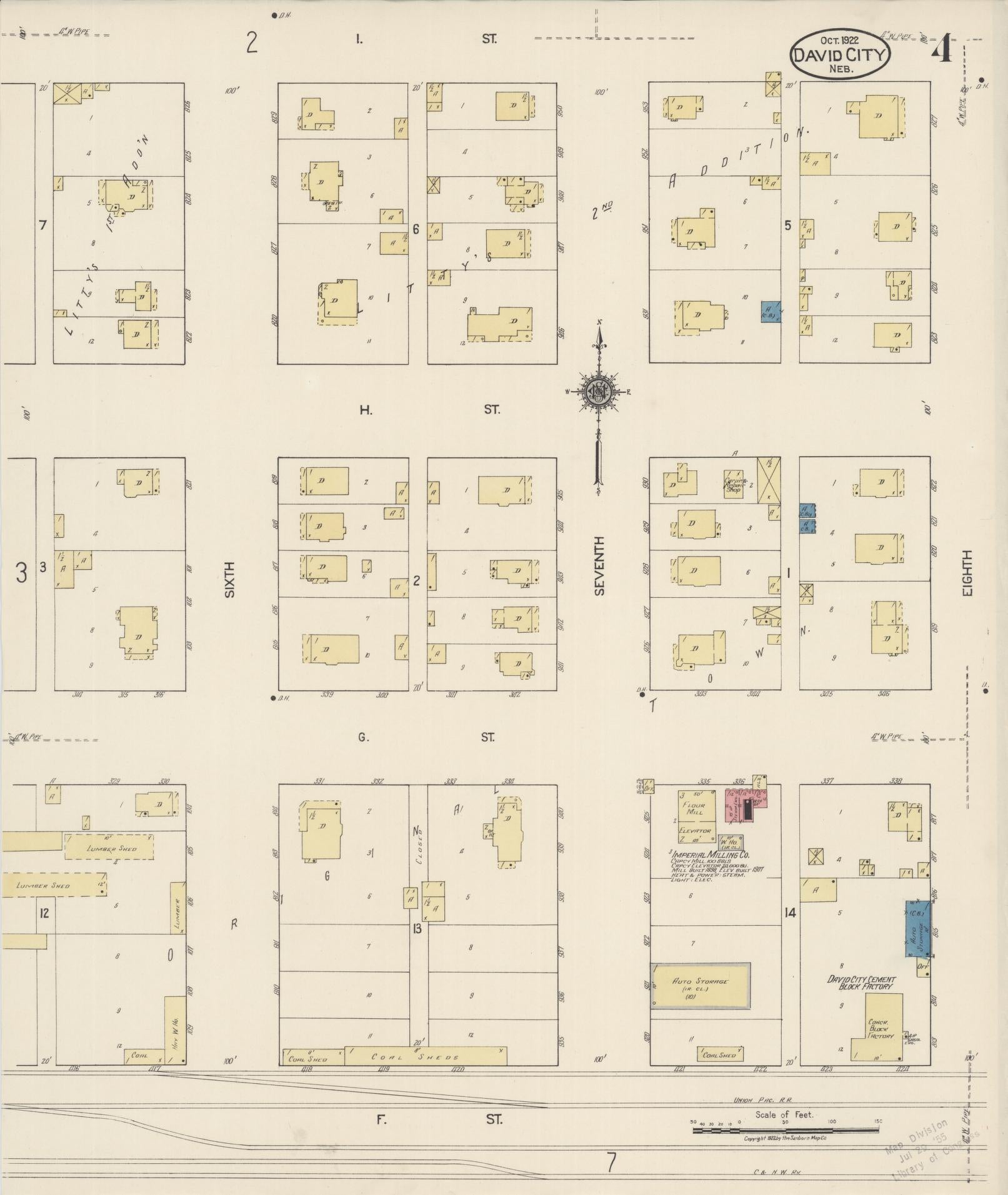 Sanborn Fire Insurance Map from David City, Butler County, Nebraska (1922), Sheet #0004 - Historic Sanborn Fire Insurance Map Print, vintage old map wall art, antique decor, genealogy gift, Nebraska Nebraska map