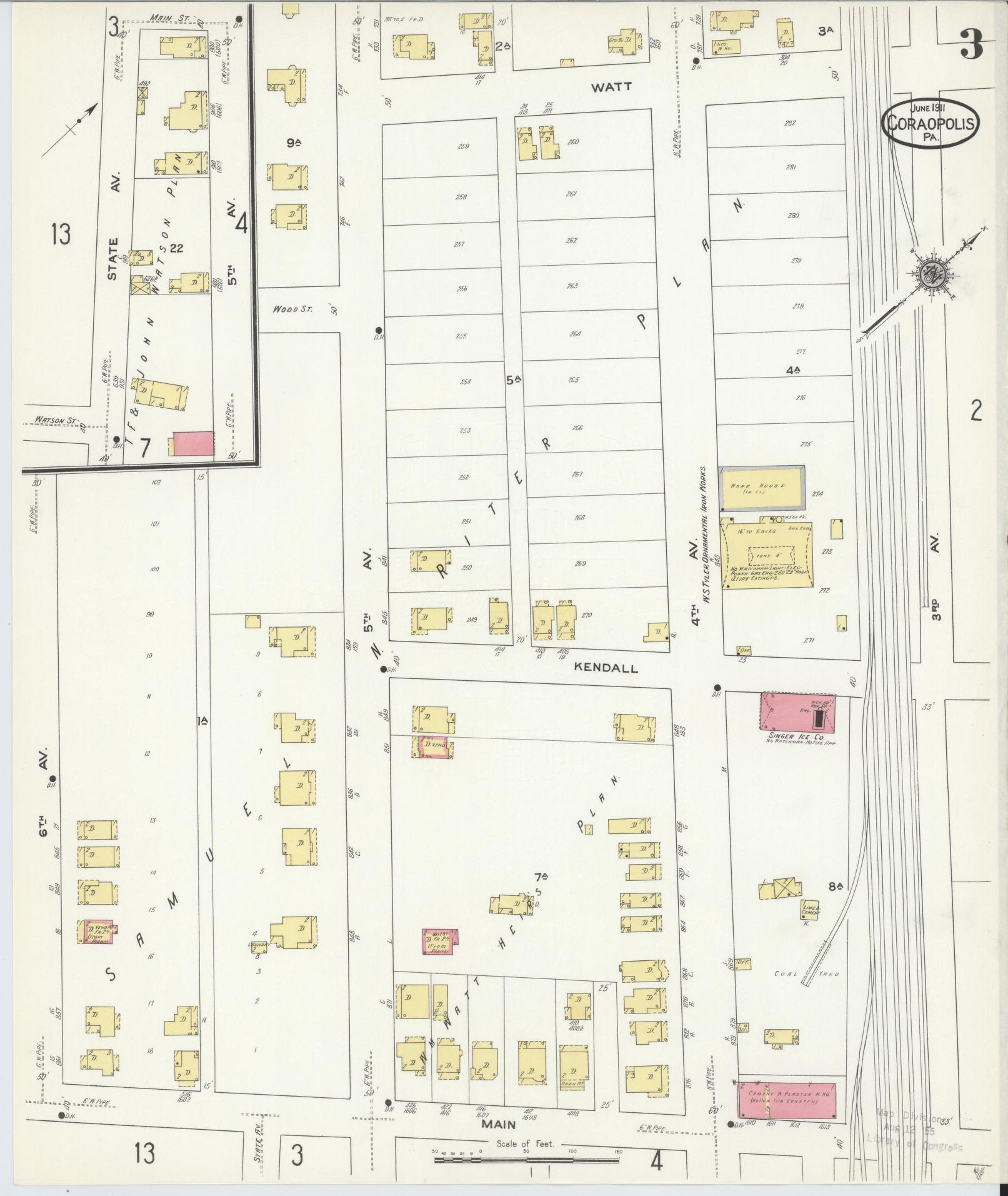 Sanborn Fire Insurance Map from Coraopolis, Allegheny County, Pennsylvania (1911), Sheet #0003 - Historic Sanborn Fire Insurance Map Print, vintage old map wall art, antique decor, genealogy gift, Pennsylvania Pennsylvania map