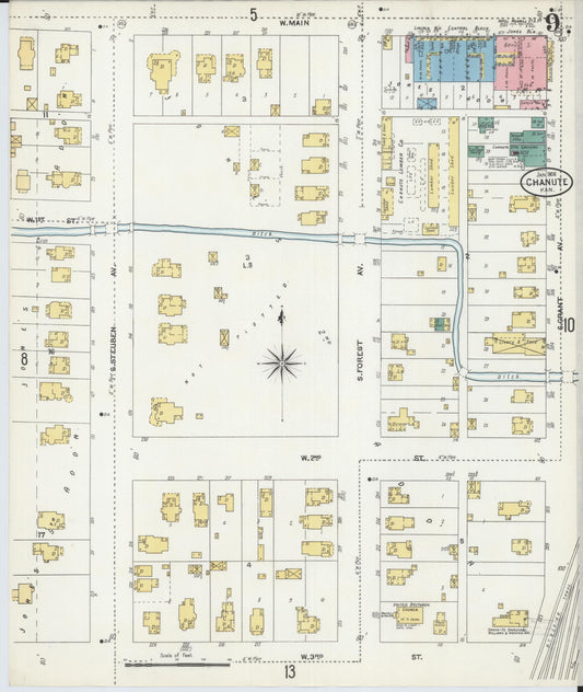 Sanborn Fire Insurance Map from Chanute, Neosho County, Kansas (1906), Sheet #0009 - Historic Sanborn Fire Insurance Map Print, vintage old map wall art, antique decor, genealogy gift, Kansas Kansas map