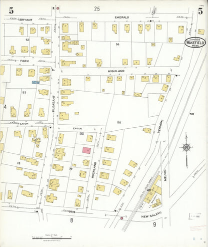 Sanborn Fire Insurance Map from Wakefield, Middlesex County, Massachusetts (1923), Sheet #0005 - Historic Sanborn Fire Insurance Map Print, vintage old map wall art, antique decor, genealogy gift, Massachusetts Massachusetts map