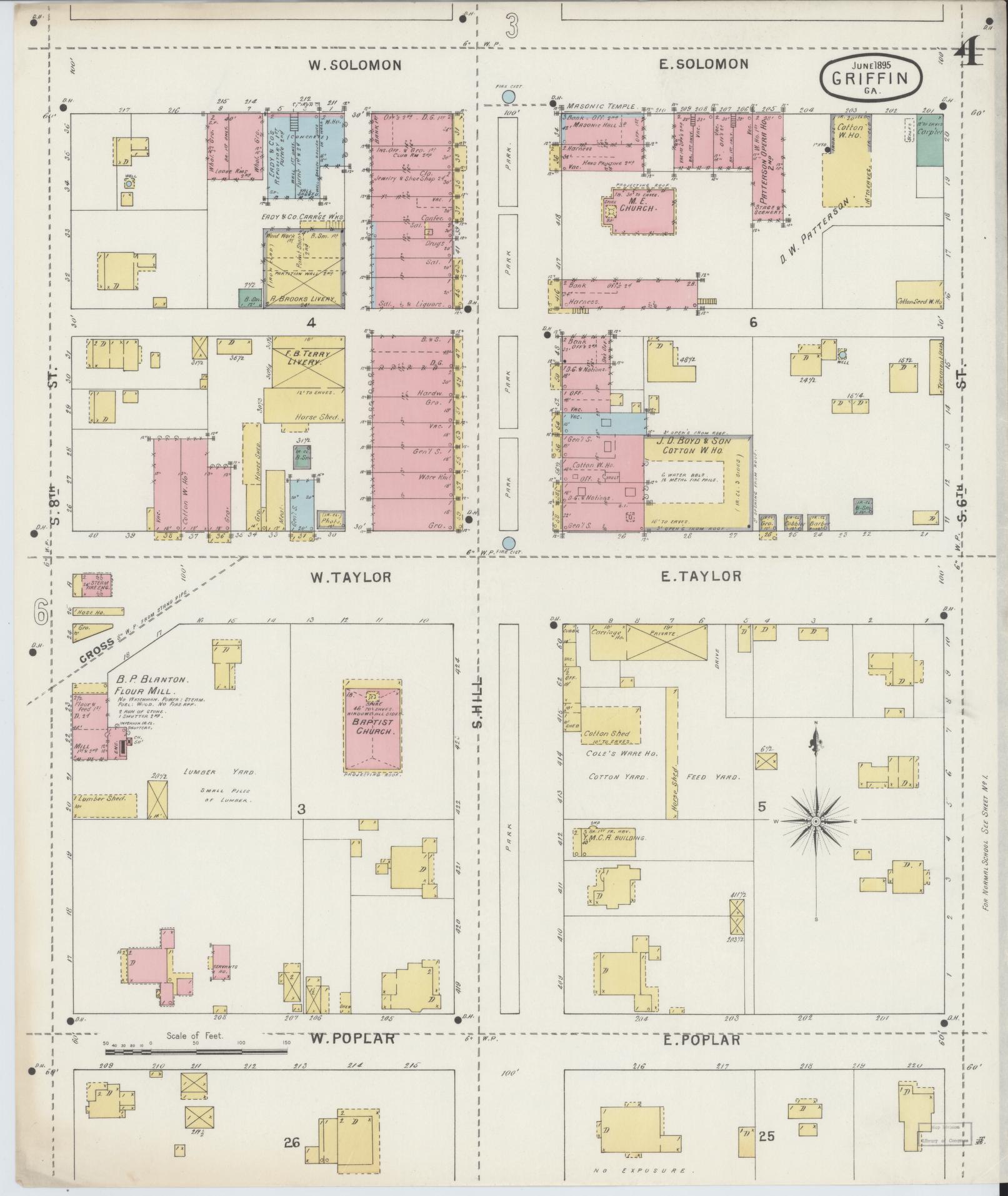 Sanborn Fire Insurance Map from Griffin, Spalding County, Georgia (1895), Sheet #0004 - Complete Map Set gallery image, historic Sanborn map, vintage wall art, Georgia Georgia