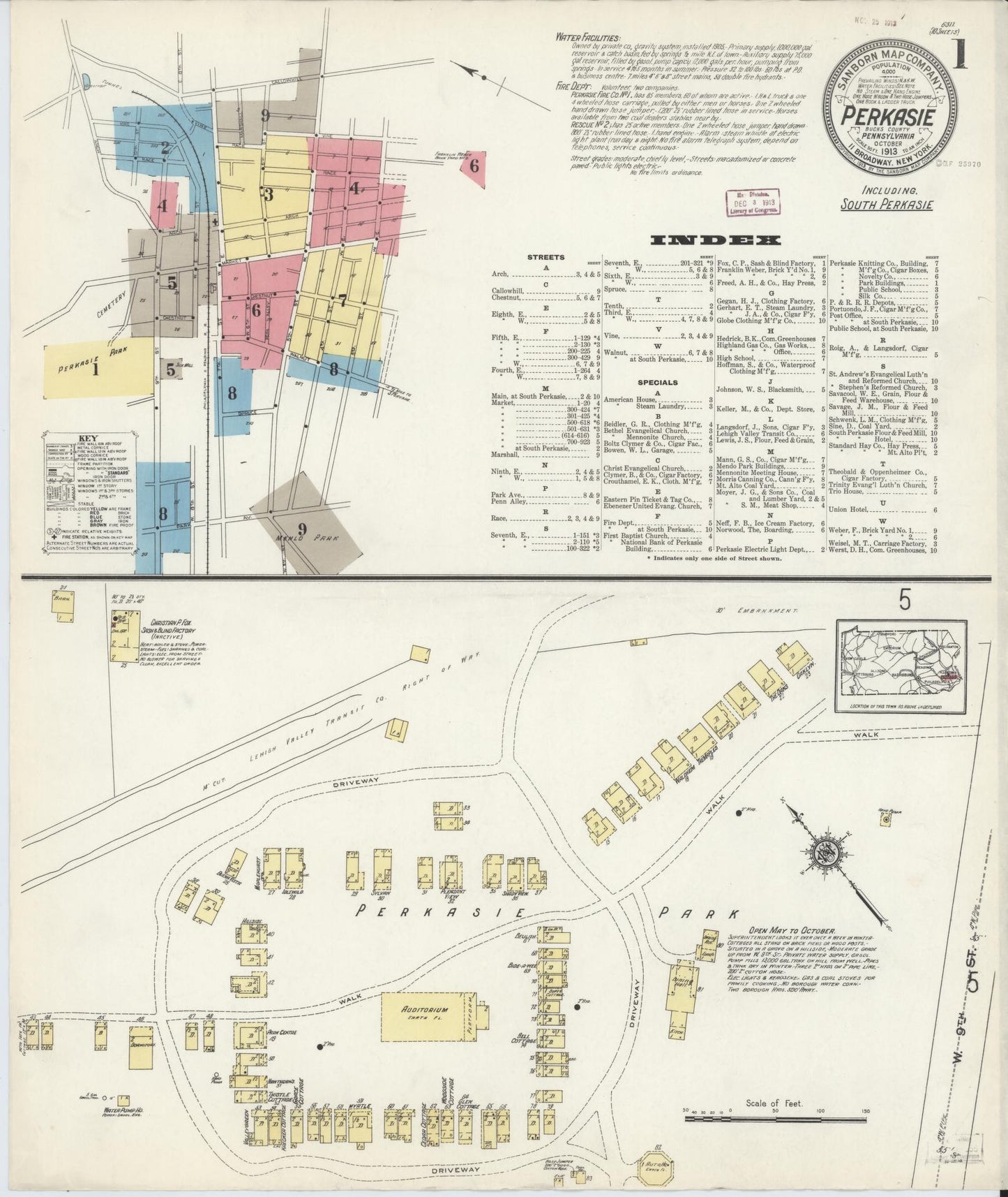 Sanborn Fire Insurance Map from Perkasie, Bucks County, Pennsylvania (1913), Sheet #0001 - Complete Map Set gallery image, historic Sanborn map, vintage wall art, Pennsylvania Pennsylvania