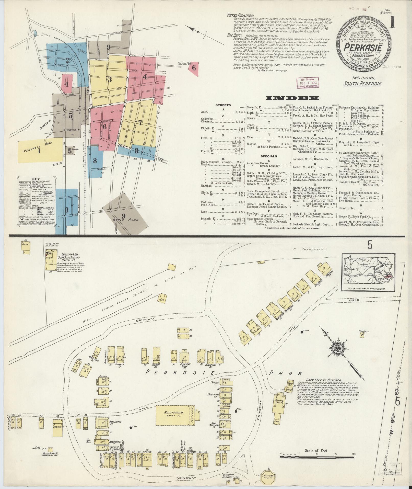 Sanborn Fire Insurance Map from Perkasie, Bucks County, Pennsylvania (1913), Sheet #0001 - Complete Map Set gallery image, historic Sanborn map, vintage wall art, Pennsylvania Pennsylvania