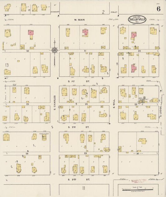 Sanborn Fire Insurance Map from Shelbyville, Shelby County, Illinois (1922), Sheet #0006 - Historic Sanborn Fire Insurance Map Print, vintage old map wall art, antique decor, genealogy gift, Illinois Illinois map