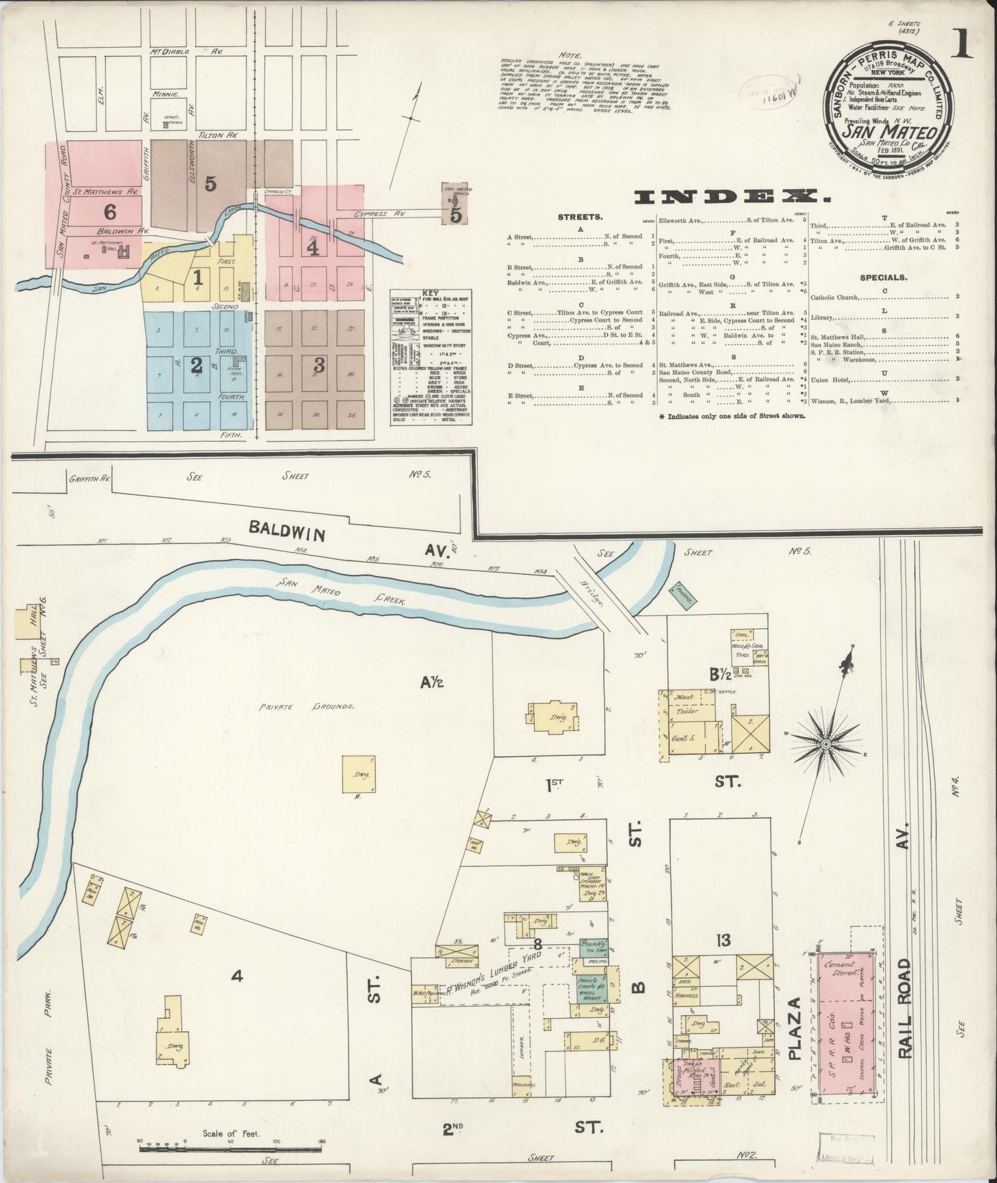 Sanborn Fire Insurance Map from San Mateo, San Mateo County, California (1891), Sheet #0001 - Complete Map Set gallery image, historic Sanborn map, vintage wall art, California California