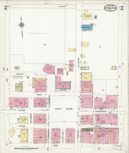 Sanborn Fire Insurance Map from Andalusia, Covington County, Alabama (1924), Sheet #0002 - Complete Map Set gallery image, historic Sanborn map, vintage wall art, Alabama Alabama