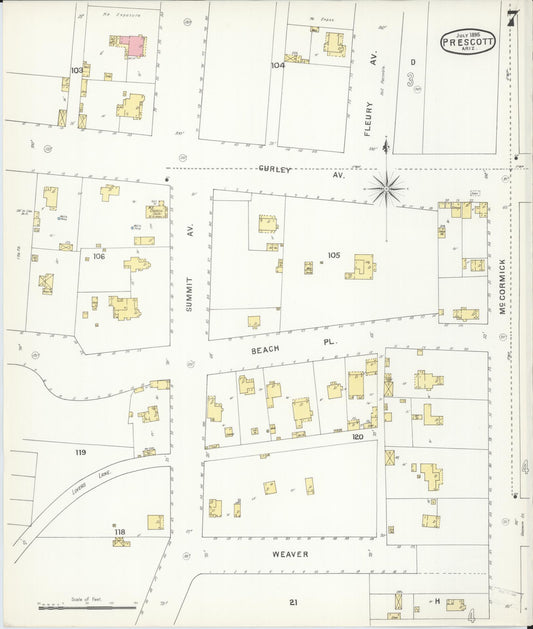 Sanborn Fire Insurance Map from Prescott, Yavapai County, Arizona (1895), Sheet #0007 - Historic Sanborn Fire Insurance Map Print, vintage old map wall art, antique decor, genealogy gift, Arizona Arizona map