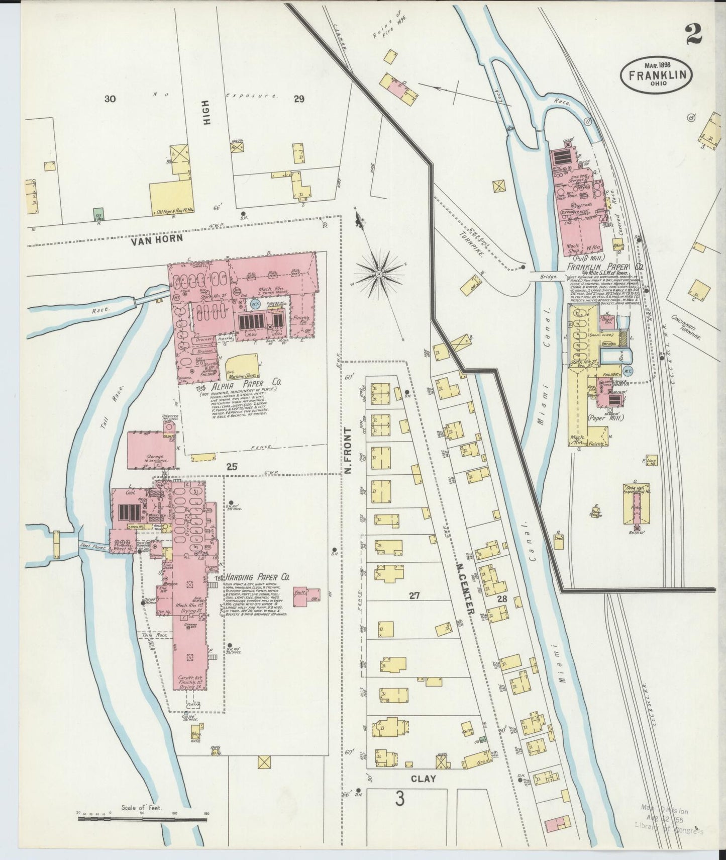 Sanborn Fire Insurance Map from Franklin, Warren County, Ohio (1898), Sheet #0002 - Historic Sanborn Fire Insurance Map Print, vintage old map wall art, antique decor, genealogy gift, Ohio Ohio map