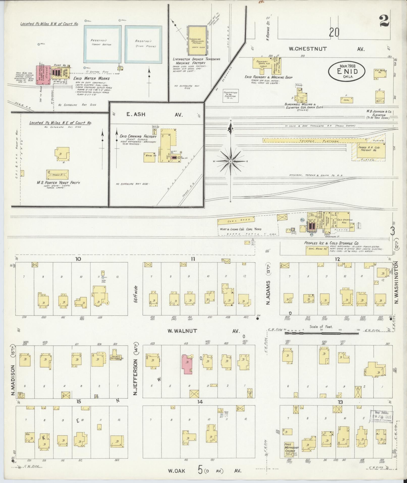 Sanborn Fire Insurance Map from Enid, Garfield County, Oklahoma (1908), Sheet #0002 - Complete Map Set gallery image, historic Sanborn map, vintage wall art, Oklahoma Oklahoma