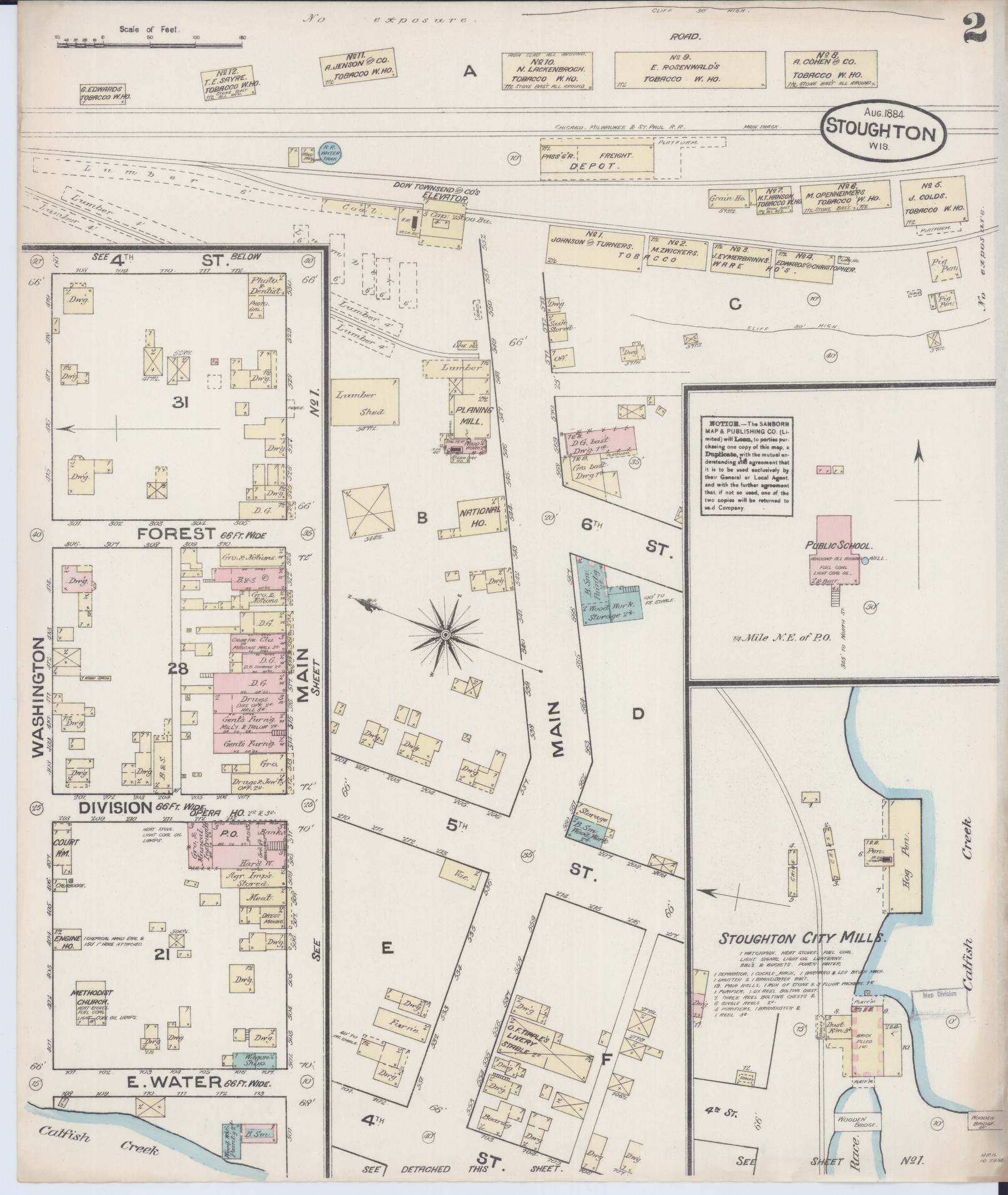 Sanborn Fire Insurance Map from Stoughton, Dane County, Wisconsin (1884), Sheet #0002 - Historic Sanborn Fire Insurance Map Print, vintage old map wall art, antique decor, genealogy gift, Wisconsin Wisconsin map