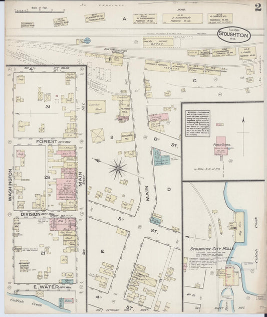 Sanborn Fire Insurance Map from Stoughton, Dane County, Wisconsin (1884), Sheet #0002 - Historic Sanborn Fire Insurance Map Print, vintage old map wall art, antique decor, genealogy gift, Wisconsin Wisconsin map
