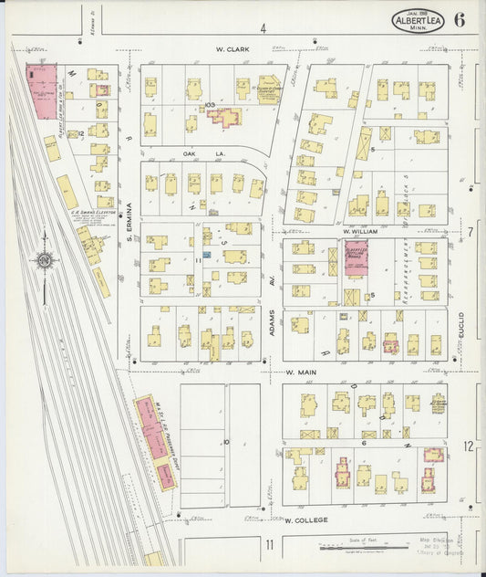 Sanborn Fire Insurance Map from Albert Lea, Freeborn County, Minnesota (1918), Sheet #0006 - Historic Sanborn Fire Insurance Map Print, vintage old map wall art, antique decor, genealogy gift, Minnesota Minnesota map