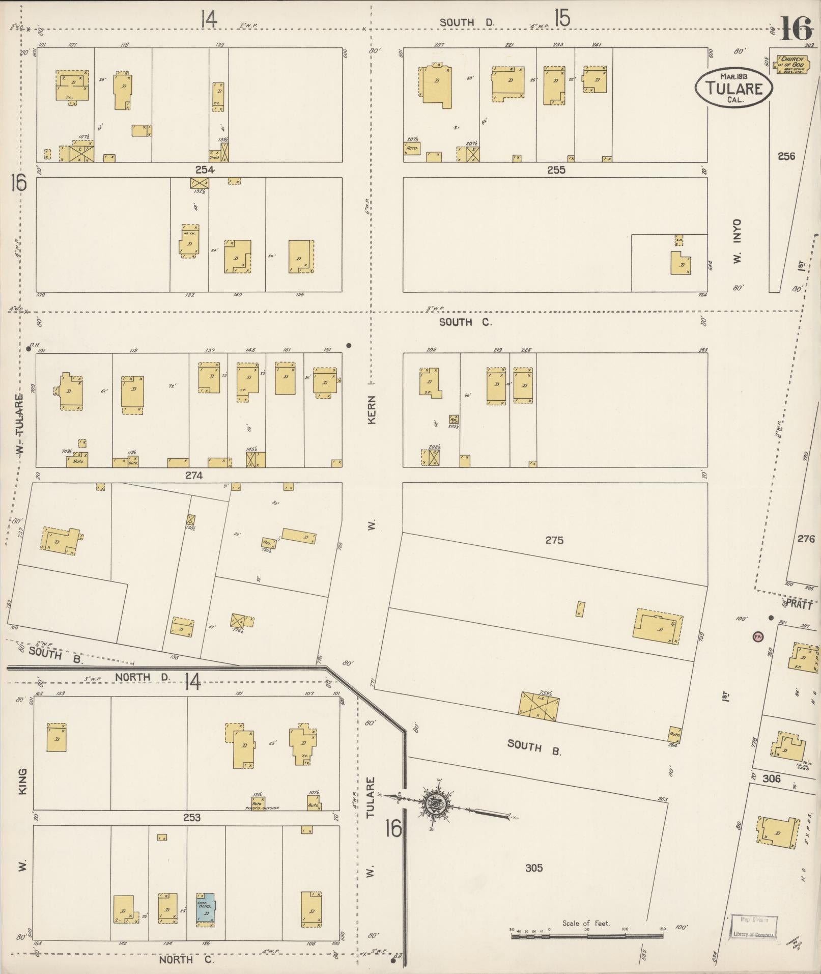 Sanborn Fire Insurance Map from Tulare, Tulare County, California (1913), Sheet #0016 - Complete Map Set gallery image, historic Sanborn map, vintage wall art, California California
