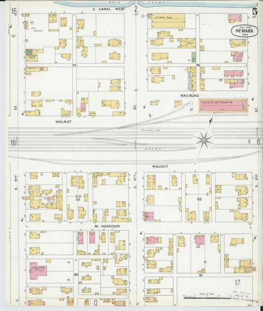 Sanborn Fire Insurance Map from Newark, Licking County, Ohio (1899), Sheet #0005 - Historic Sanborn Fire Insurance Map Print, vintage old map wall art, antique decor, genealogy gift, Ohio Ohio map