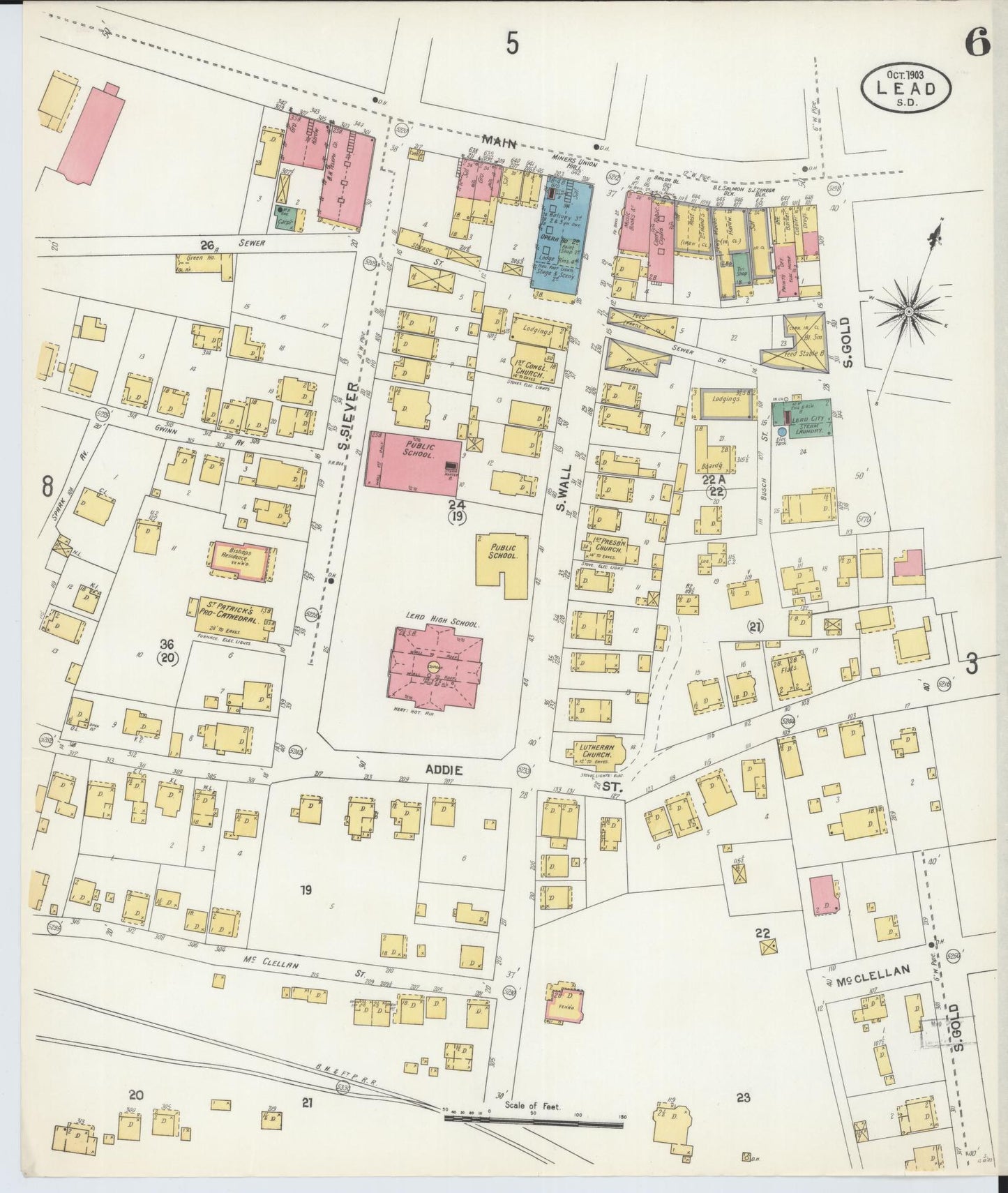 Sanborn Fire Insurance Map from Lead, Lawrence County, South Dakota (1903), Sheet #0006 - Historic Sanborn Fire Insurance Map Print, vintage old map wall art, antique decor, genealogy gift, South Dakota South Dakota map
