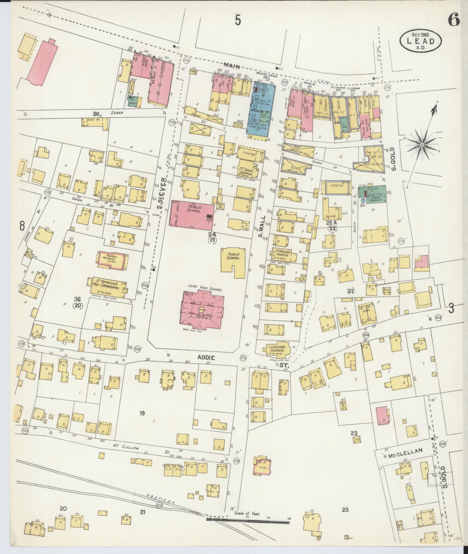 Sanborn Fire Insurance Map from Lead, Lawrence County, South Dakota (1903), Sheet #0006 - Historic Sanborn Fire Insurance Map Print, vintage old map wall art, antique decor, genealogy gift, South Dakota South Dakota map