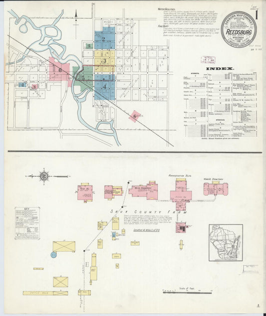 Sanborn Fire Insurance Map from Reedsburg, Sauk County, Wisconsin (1912), Sheet #0001 - Complete Map Set gallery image, historic Sanborn map, vintage wall art, Wisconsin Wisconsin