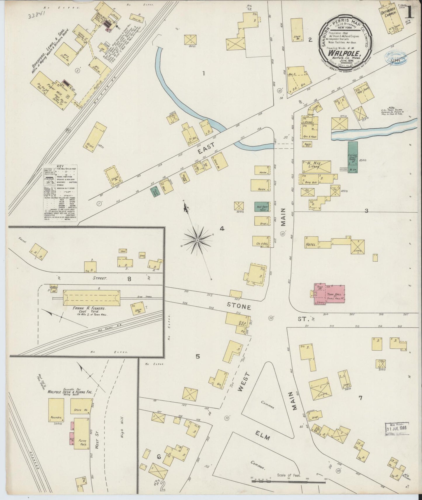 Sanborn Fire Insurance Map from Walpole, Norfolk County, Massachusetts. (1894) – Historic Sanborn Fire Insurance Map Print