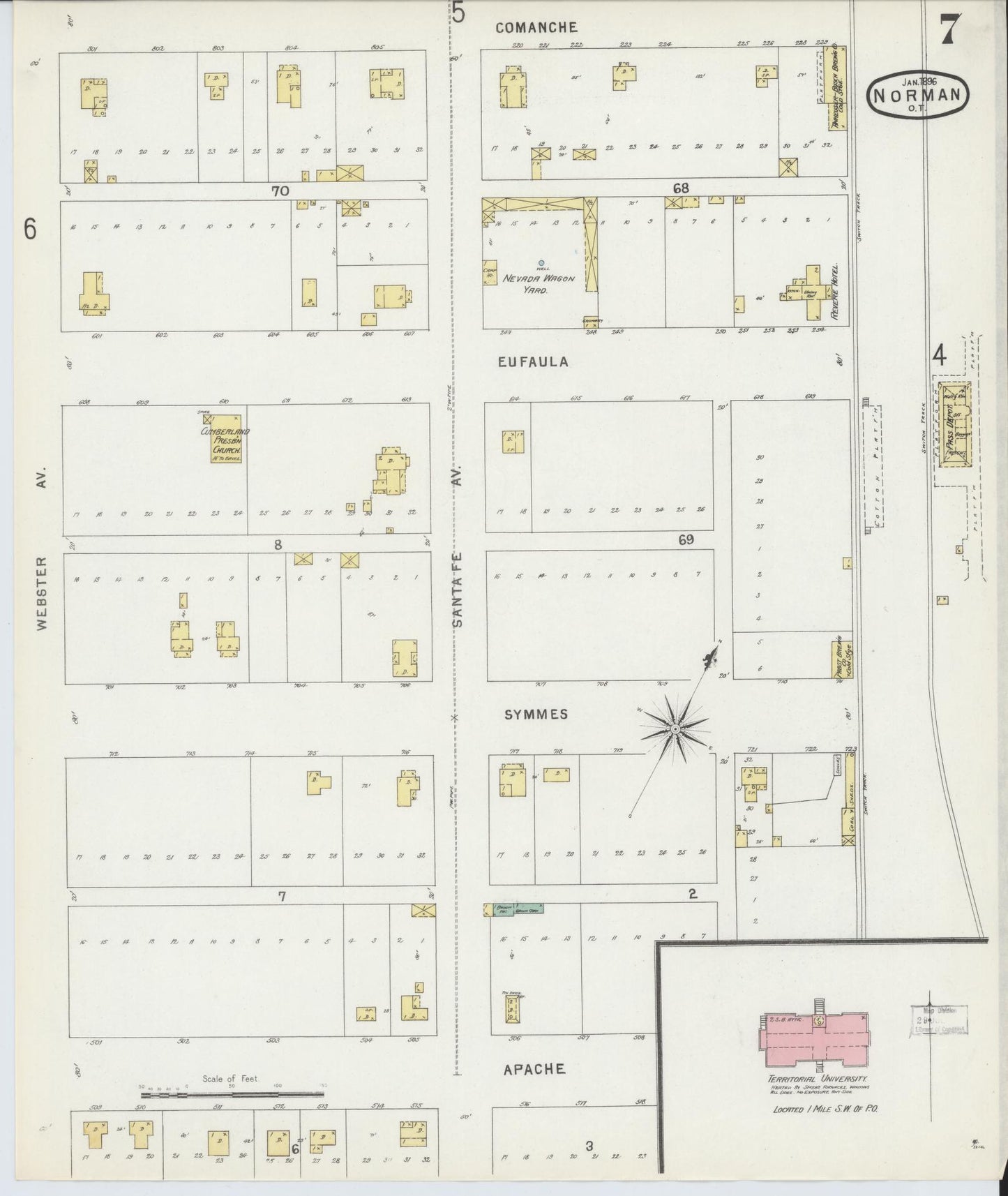 Sanborn Fire Insurance Map from Norman, Cleveland County, Oklahoma (1896), Sheet #0007 - Complete Map Set gallery image, historic Sanborn map, vintage wall art, Oklahoma Oklahoma
