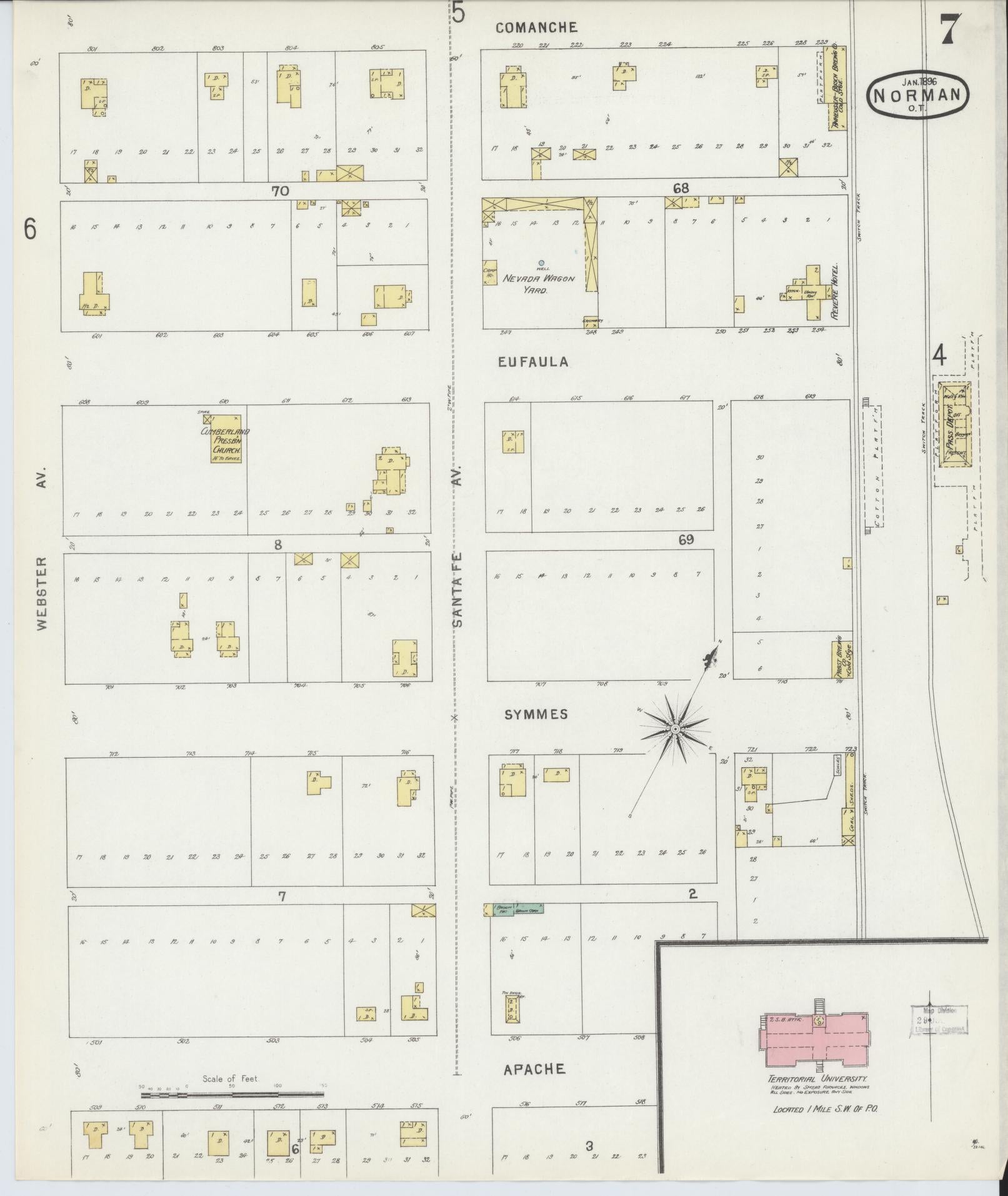 Sanborn Fire Insurance Map from Norman, Cleveland County, Oklahoma (1896), Sheet #0007 - Complete Map Set gallery image, historic Sanborn map, vintage wall art, Oklahoma Oklahoma