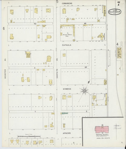Sanborn Fire Insurance Map from Norman, Cleveland County, Oklahoma (1896), Sheet #0007 - Complete Map Set gallery image, historic Sanborn map, vintage wall art, Oklahoma Oklahoma