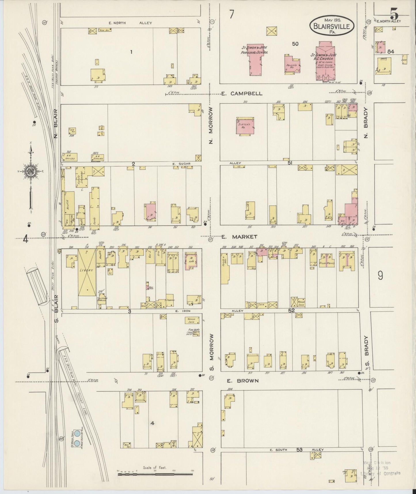 Sanborn Fire Insurance Map from Blairsville, Indiana County, Pennsylvania (1915), Sheet #0005 - Complete Map Set gallery image, historic Sanborn map, vintage wall art, Blairsville Indiana