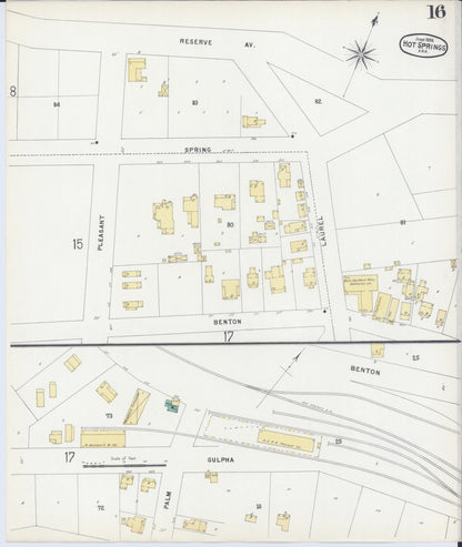 Sanborn Fire Insurance Map from Hot Springs, Garland County, Arkansas (1896), Sheet #0016 - Complete Map Set gallery image, historic Sanborn map, vintage wall art, Arkansas Arkansas