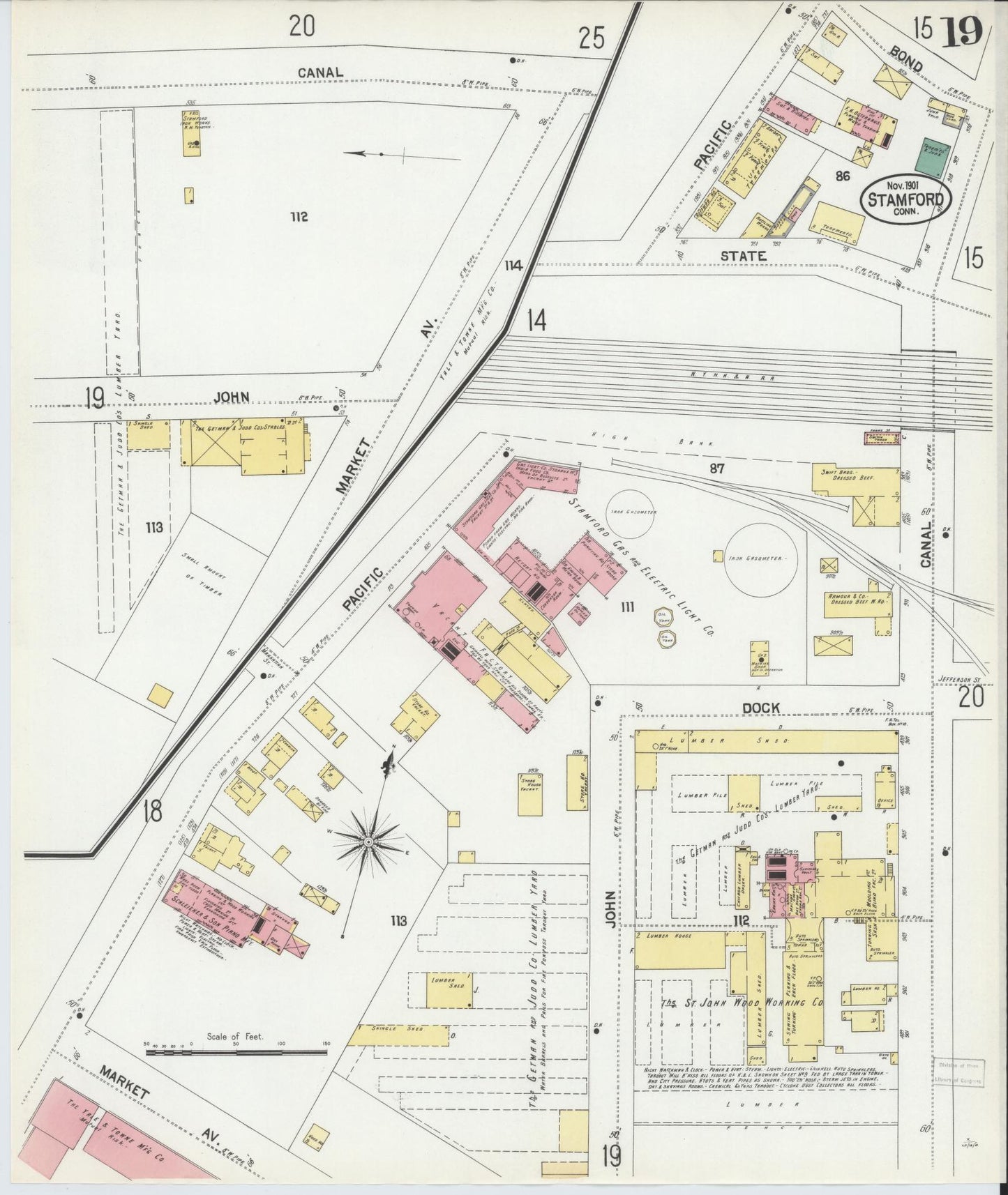 Sanborn Fire Insurance Map from Stamford, Fairfield County, Connecticut (1901), Sheet #0019 - Complete Map Set gallery image, historic Sanborn map, vintage wall art, Connecticut Connecticut
