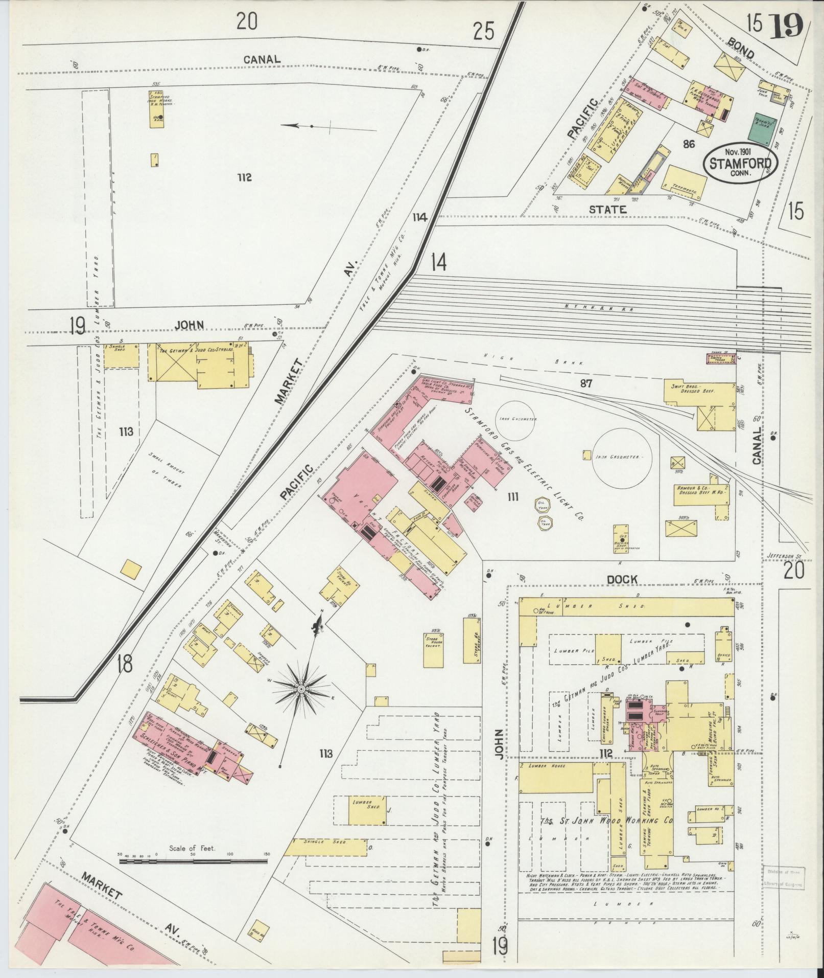 Sanborn Fire Insurance Map from Stamford, Fairfield County, Connecticut (1901), Sheet #0019 - Complete Map Set gallery image, historic Sanborn map, vintage wall art, Connecticut Connecticut