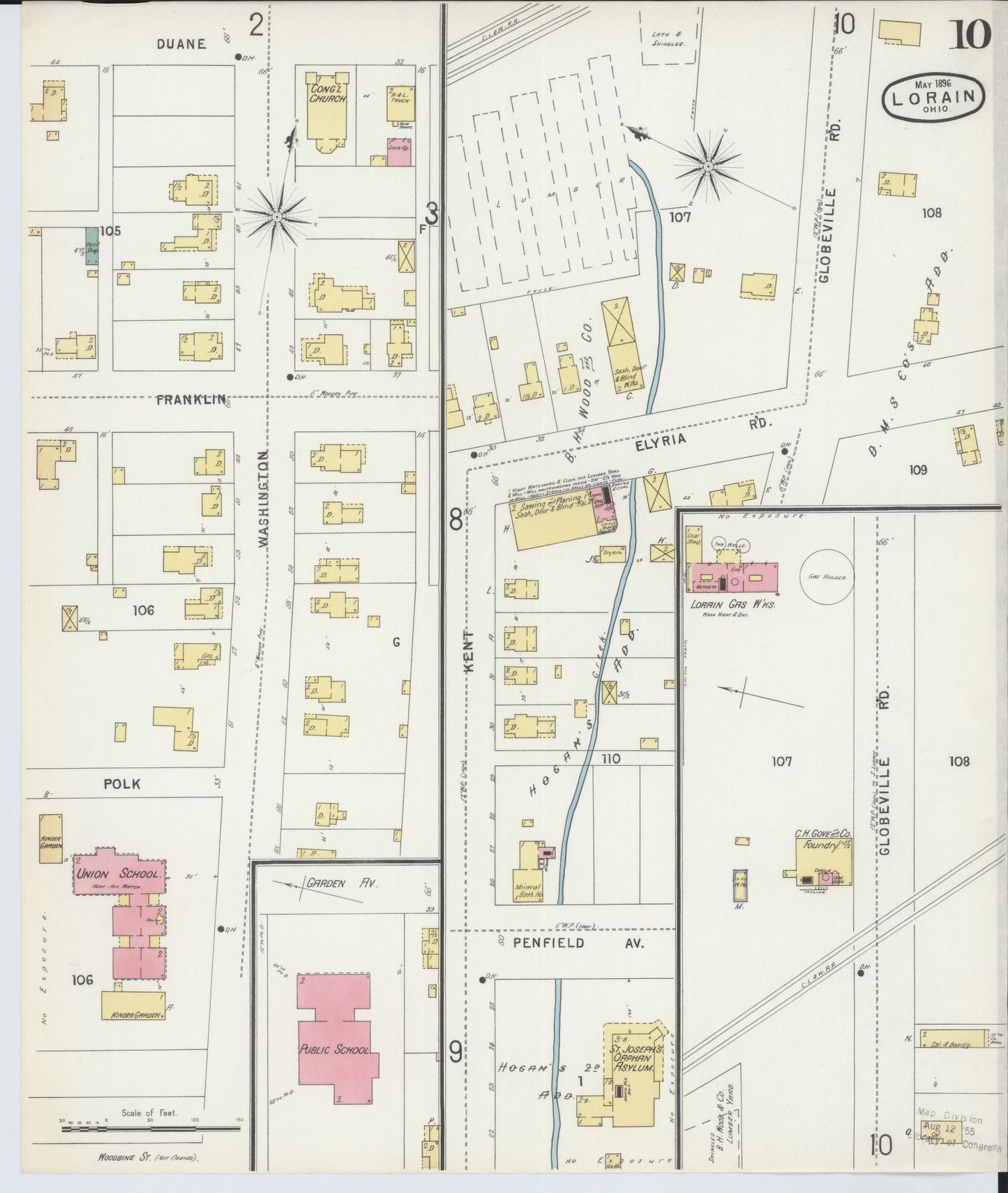 Sanborn Fire Insurance Map from Lorain, Lorain County, Ohio (1896), Sheet #0010 - Historic Sanborn Fire Insurance Map Print, vintage old map wall art, antique decor, genealogy gift, Ohio Ohio map