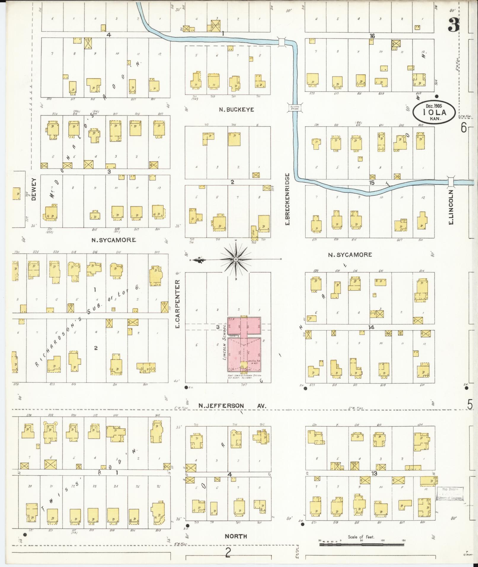 Sanborn Fire Insurance Map from Iola, Allen County, Kansas (1905), Sheet #0003 - Historic Sanborn Fire Insurance Map Print, vintage old map wall art, antique decor, genealogy gift, Kansas Kansas map