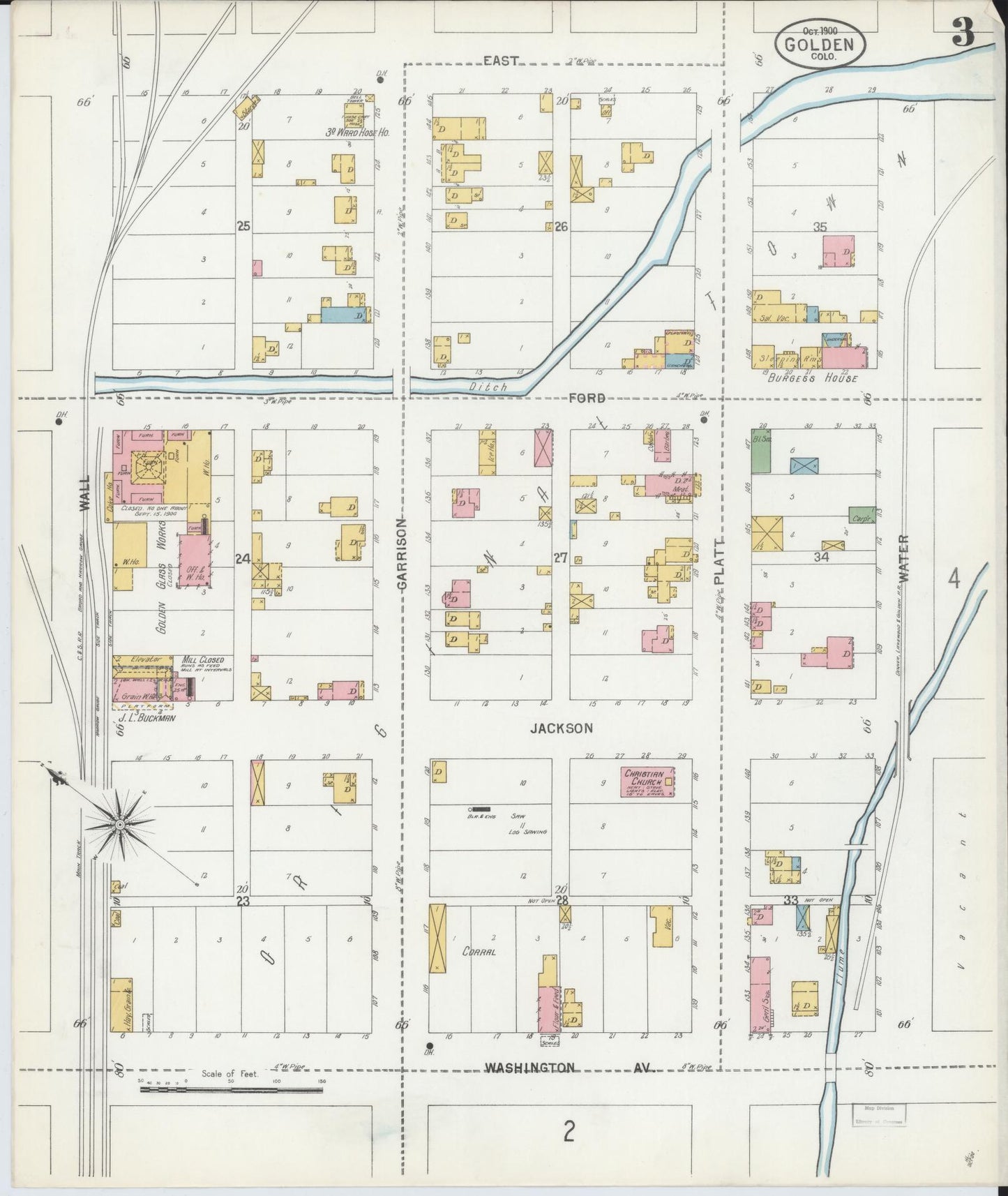 Sanborn Fire Insurance Map from Golden, Jefferson County, Colorado (1900), Sheet #0003 - Complete Map Set gallery image, historic Sanborn map, vintage wall art, Colorado Colorado