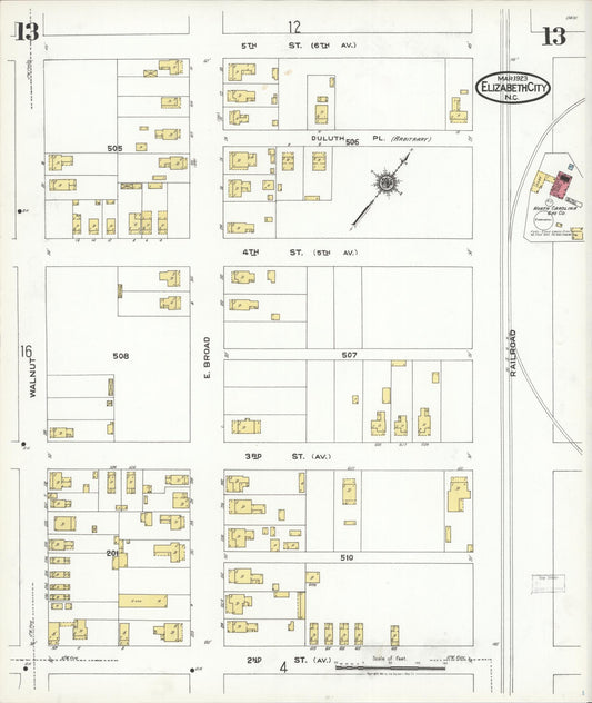 Sanborn Fire Insurance Map from Elizabeth City, Pasquotank County, North Carolina (1923), Sheet #0013 - Historic Sanborn Fire Insurance Map Print, vintage old map wall art, antique decor, genealogy gift, North Carolina North Carolina map