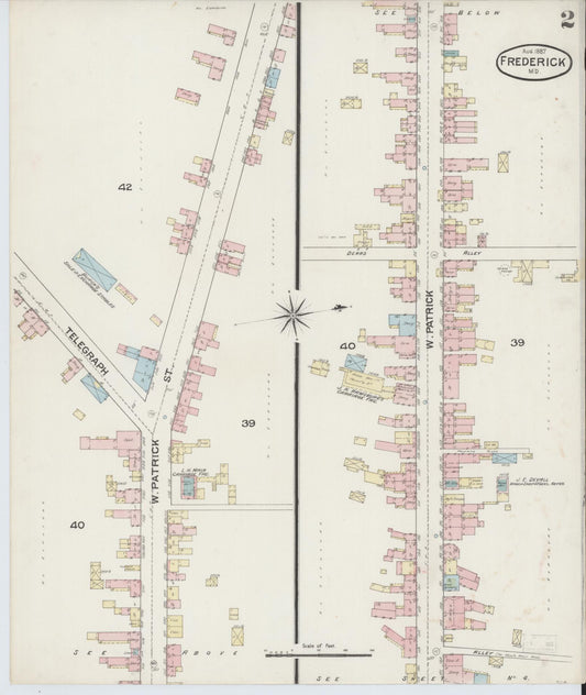 Frederick, Maryland - 1887 - Sanborn Fire Insurance Map, Sheet #0002 - Historic Sanborn Fire Insurance Map Print, Frederick Maryland 1887 0002 vintage old map wall art