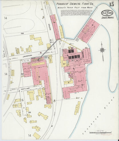 Sanborn Fire Insurance Map from Old Town, Penobscot County, Maine (1921), Sheet #0015 - Complete Map Set gallery image, historic Sanborn map, vintage wall art, Maine Maine