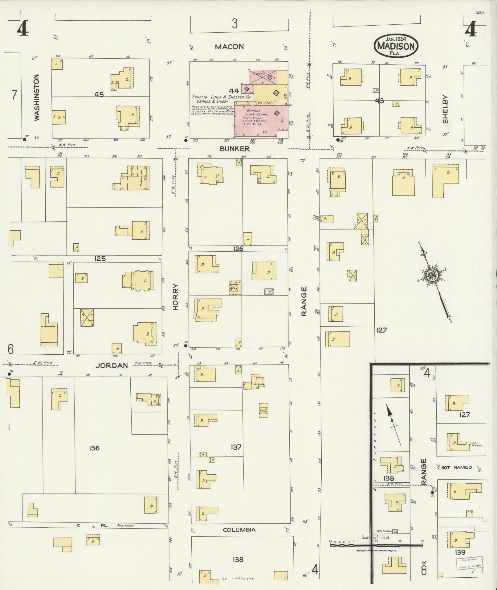 Sanborn Fire Insurance Map from Madison, Madison County, Florida (1924), Sheet #0004 - Historic Sanborn Fire Insurance Map Print, vintage old map wall art, antique decor, genealogy gift, Florida Florida map