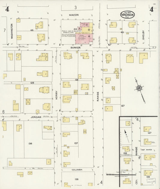 Sanborn Fire Insurance Map from Madison, Madison County, Florida (1924), Sheet #0004 - Historic Sanborn Fire Insurance Map Print, vintage old map wall art, antique decor, genealogy gift, Florida Florida map