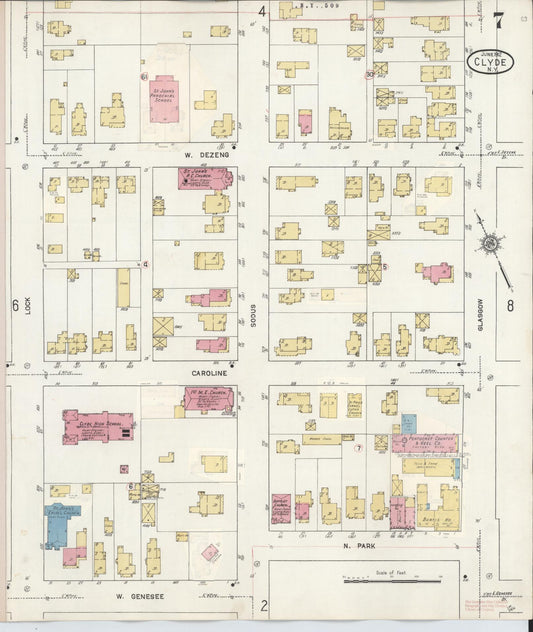 Sanborn Fire Insurance Map from Clyde, Wayne County, New York (1932), Sheet #0007 - Historic Sanborn Fire Insurance Map Print, vintage old map wall art, antique decor, genealogy gift, New York New York map
