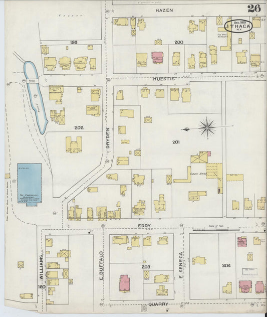 Sanborn Fire Insurance Map from Ithaca, Tompkins County, New York (1893), Sheet #0026 - Historic Sanborn Fire Insurance Map Print, vintage old map wall art, antique decor, genealogy gift, New York New York map