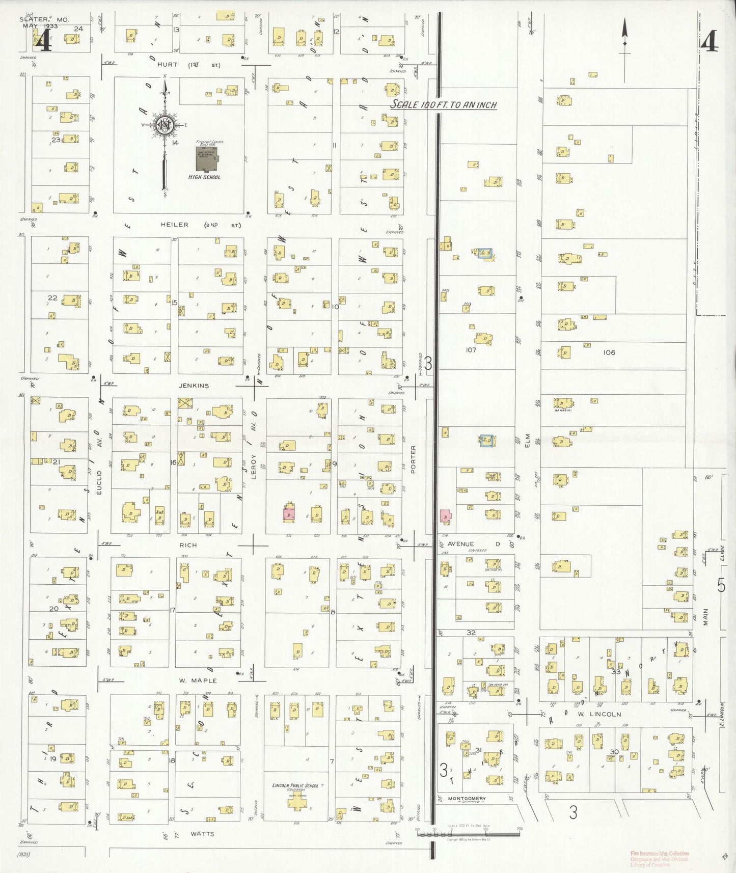 Sanborn Fire Insurance Map from Slater, Saline County, Missouri (1933), Sheet #0004 - Complete Map Set gallery image, historic Sanborn map, vintage wall art, Missouri Missouri