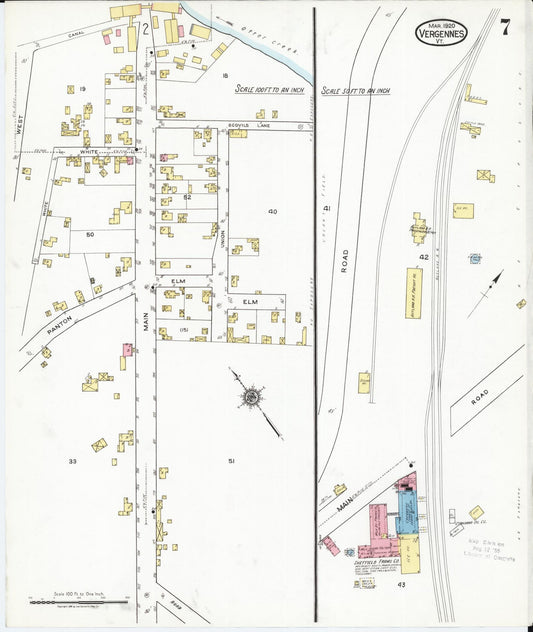 Sanborn Fire Insurance Map from Vergennes, Addison County, Vermont (1920), Sheet #0007 - Historic Sanborn Fire Insurance Map Print, vintage old map wall art, antique decor, genealogy gift, Vermont Vermont map