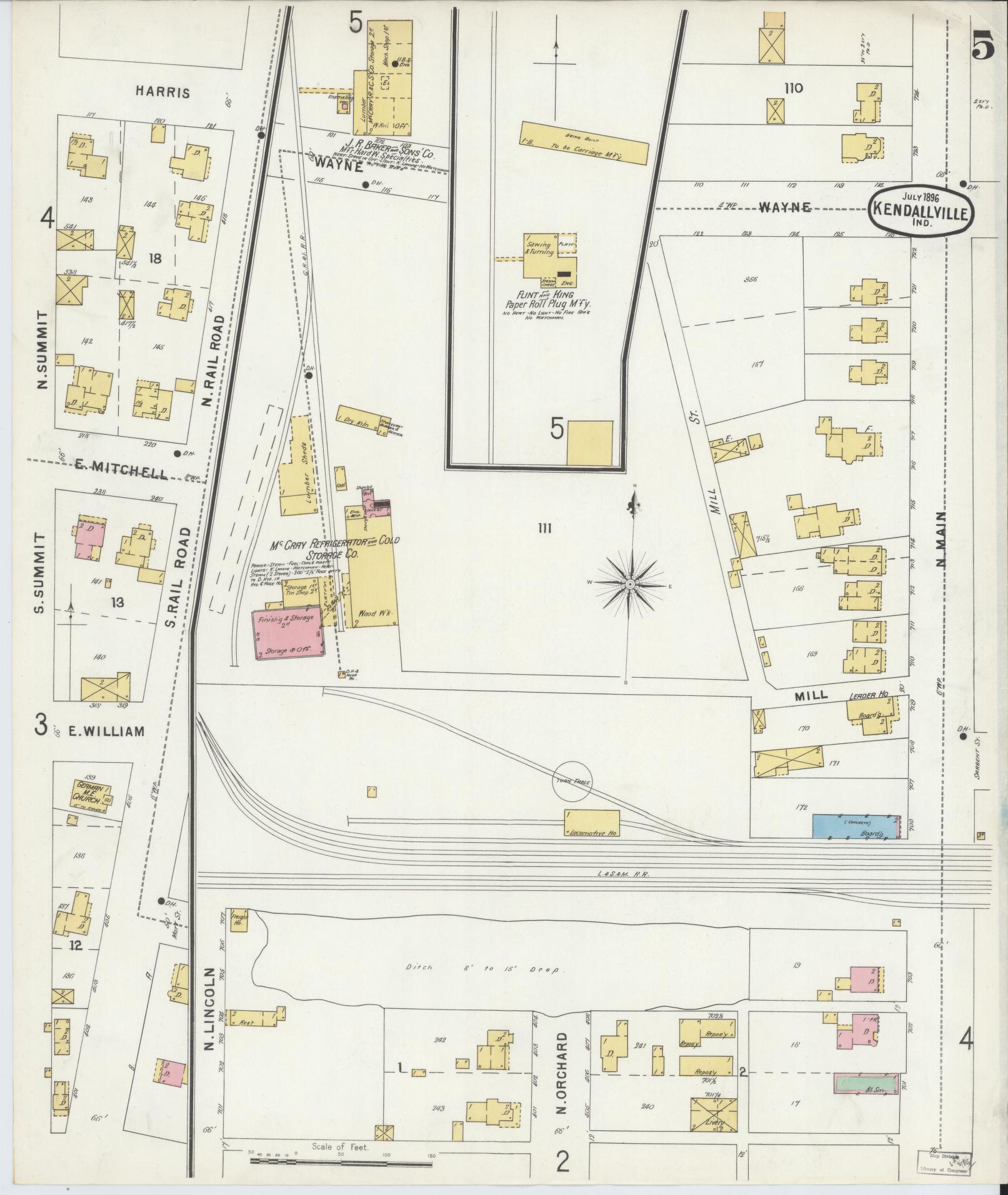 Sanborn Fire Insurance Map from Kendallville, Noble County, Indiana (1896), Sheet #0005 - Complete Map Set gallery image, historic Sanborn map, vintage wall art, Indiana Indiana