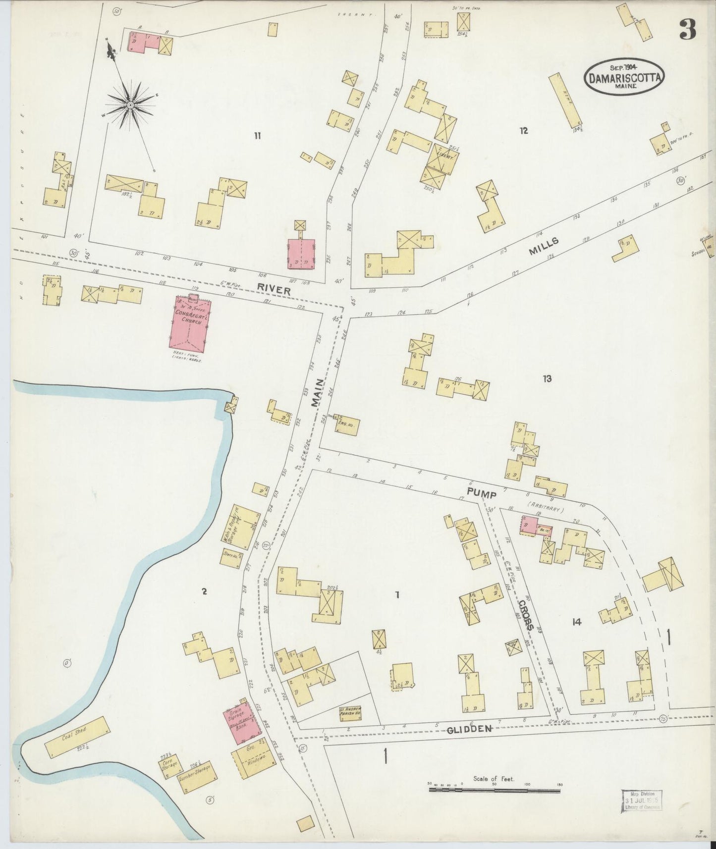 Sanborn Fire Insurance Map from Damariscotta, Lincoln County, Maine (1904), Sheet #0003 - Complete Map Set gallery image, historic Sanborn map, vintage wall art, Maine Maine