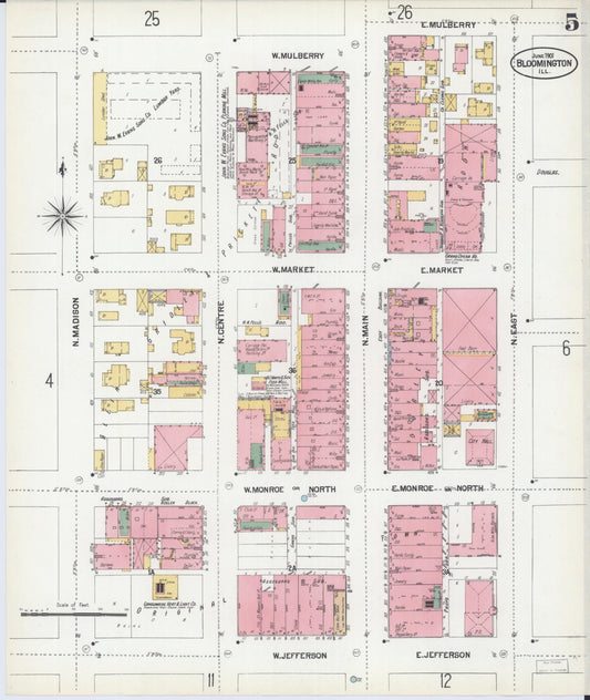 Sanborn Fire Insurance Map from Bloomington, McLean County, Illinois (1901), Sheet #0005 - Historic Sanborn Fire Insurance Map Print, vintage old map wall art, antique decor, genealogy gift, Illinois Illinois map